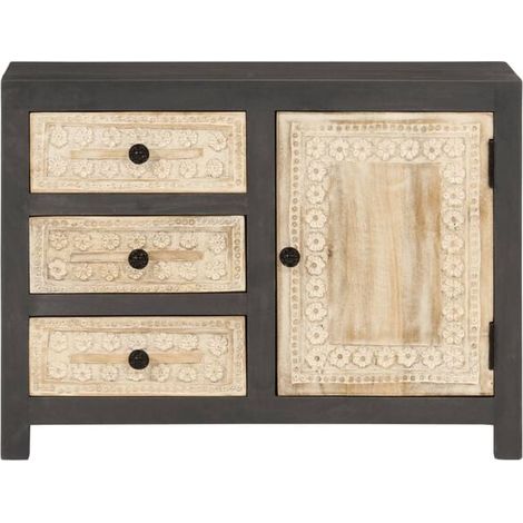 buffet de Rangement gris et blanc 75x35x55 cm bois de manguier massif, Design Moderne, pour salon et salle à manger (1/5)