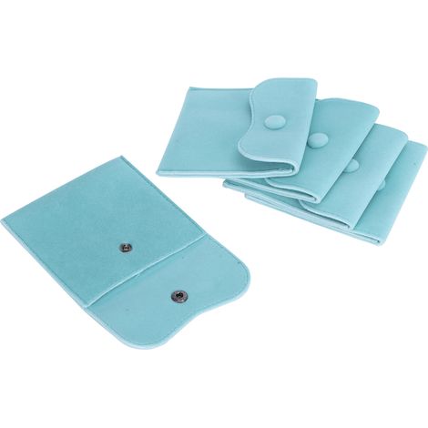 Lot de 5 pochettes en velours bleu 10x10cm, fermeture à pression, en flanelle suédée, pour ranger vos bijoux.