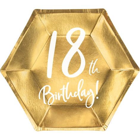 18. Geburtstag Pappteller Gold 6 Stück (1/3)