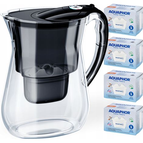 Caraffa filtrante Aquaphor Lago nera da 3,8 litri, con 4 cartucce al carbone attivo Maxfor+. (1/5)