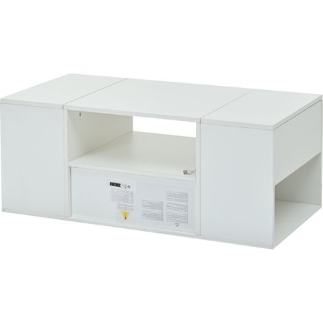 Couchtisch 100 x 50 x 40 cm, hochglänzend weiß, mit Schublade, 2 Schrankfächern und LED (1/5)