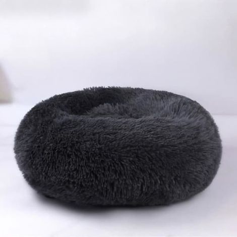 Panier de couchage rond pour chien ou chat, coussin chaud d'hiver en peluche - Noir 50 cm (1/4)
