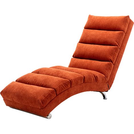 Chaise longue fija de lino naranja con vibración suave y bolsillo lateral, 148 cm (1/5)