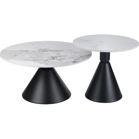 Mesa de centro Elva blanca, juego de 2 bancos (1/5)