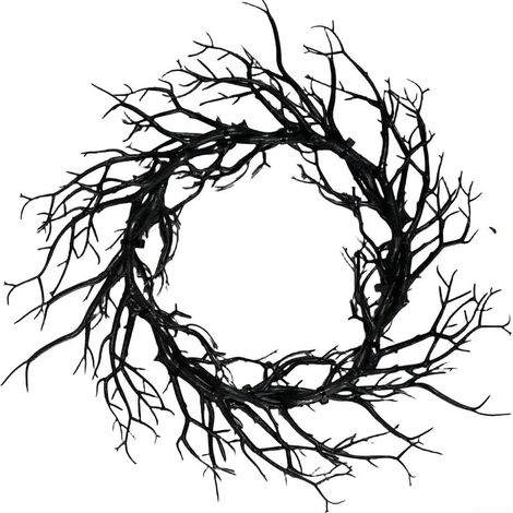 Couronne d'Halloween Effrayante en Plastique 40cm pour Décoration(A) Couronne d\'Halloween Effrayante en Plastique 40 cm, Branches Tordues Réalistes pour Décoration Intérieure et Extérieure