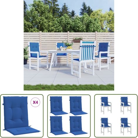 The Living Store Coussins de chaise de jardin à dossier bas lot de 4 bleu royal - Coussin De Chaise - Coussin Exterieur - Coussin Jardin - Coussin Confortable - Coussin Design (1/5)