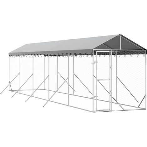 Maison Exclusive - Outdoor-Hundezwinger mit Dach Silbern 2x10x2,5