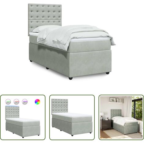 vidaXL Sommeil réparateur - Sommier à lattes de lit et matelas Gris clair 100x200cm Velours (1/5)