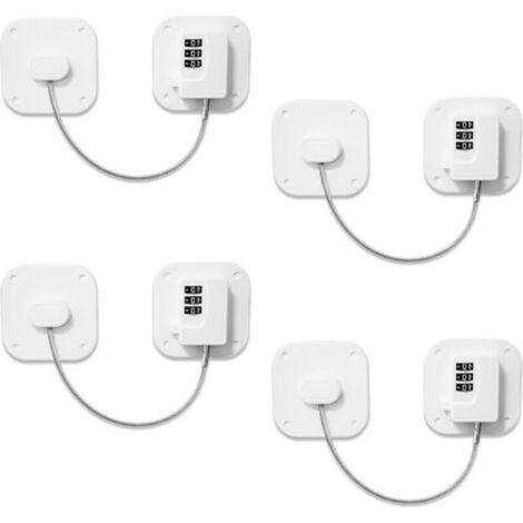 Lot de 4 serrures de réfrigérateur à code carré, serrure de sécurité pour enfants, serrure d'armoire, serrure de sécurité adhésive pour porte de congélateur, tiroir, armoire, fenêtre d'armoire (blanc) (1/3)