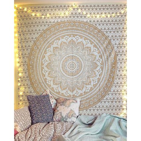 150200cm/59x78inch Blanc Dor Mandala Ombre Tentures Murales Indiennes/dor Tapisserie Mandala Hippie/psychedelique Bohemian Rideaux Orientale Deco (1/5)