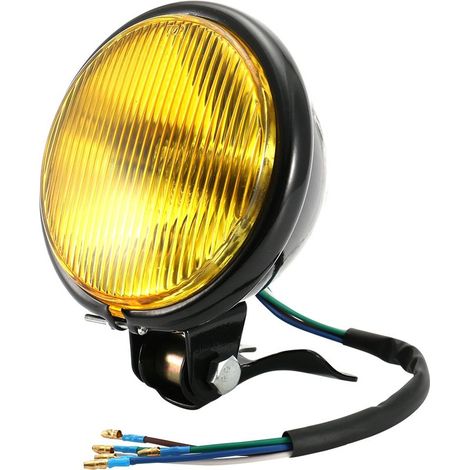Phare avant moto universel rétro noir, lentille jaune, ampoule de phare avant pour motocyclette (1/5)