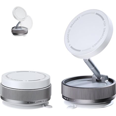 Support magnétique de téléphone pour voiture, ventouse réglable à 360°, support magnétique rotatif à absorption sous vide, compatible avec iPhone et Android (argent) (1/5)