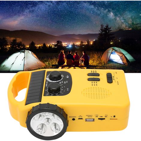 Multifunktionales AM/FM/SW-Radio mit Solar- und Handkurbelantrieb, Handkurbel-Taschenlampe, LED-Lampe und Leselampe, TF-Kartensteckplatz, MP3-Musikplayer, tragbares Notfallradio mit Außenalarm, gelb. (1/5)
