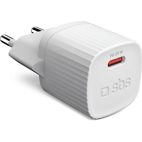 SBS Caricatore caricabatterie con materiali riciclati GRS, porta USB-C, 25 Watt, presa europea, eco-friendly, ideale per smartphone Android, iPhone, tablet, auricolari, speaker, smartwatch (1/2)