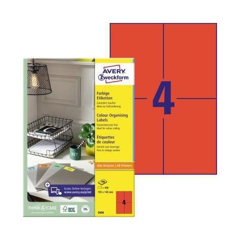 Avery Zweckform Universaletikett 3456 105x148mm rot 400 St./Pack. (1/4)