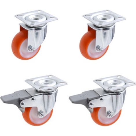 Lot de 4 roulettes pivotantes et pivotantes a frein polyuréthane rouge 40 mm - 120 Kg (1/3)