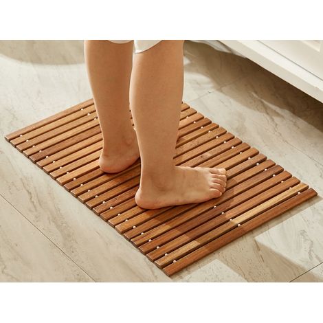Alfombrilla de baño de teca 60 x 40 cm, antideslizante, secado rápido, natural (1/5)