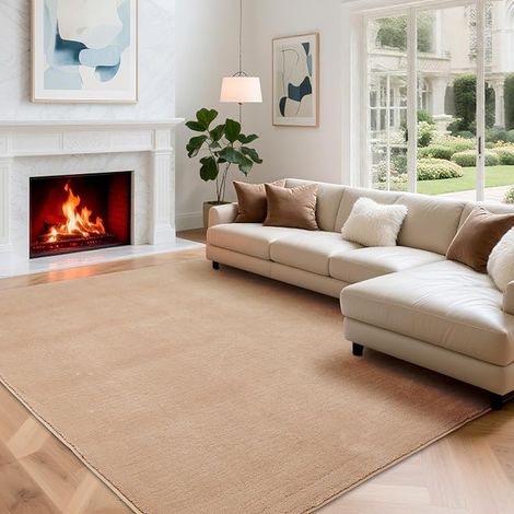 Tapis 140x200cm, à Poils Courts, Antidérapant, Beige (1/5)