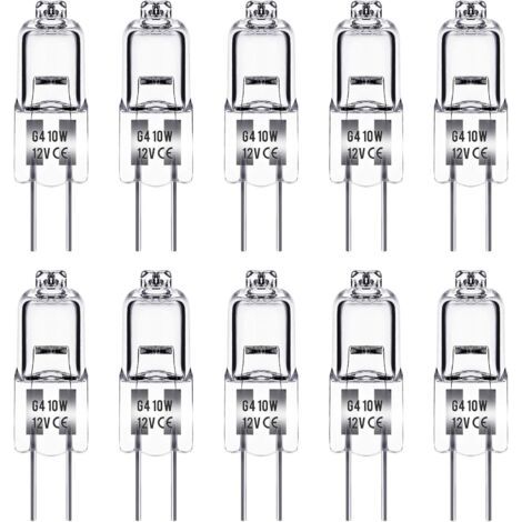 Ampoule halogène G4, ampoule Techgomade G4 12 V 10 W, jaune chaud 2700 K, 100 lm, intensité variable, halogène G4, lumière capsule transparente, paquet de 10