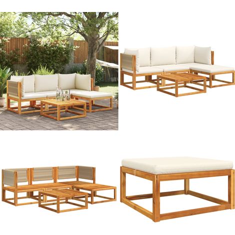 Salon de jardin avec coussins 5 pcs Bois d'acacia solide - Canapé De Jardin - Salon De Jardin - Meuble De Jardin - Acacia - Mobilier Extérieur - Home & Living (1/5)