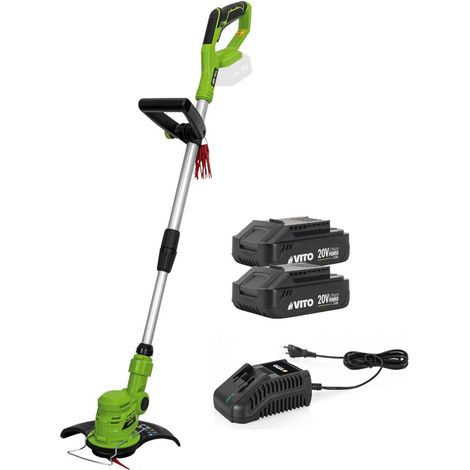 Coupe Bordure sans fil 20V + 2 Batteries 2AH + Chargeur + Jeu de 20 lames coupantes VITO