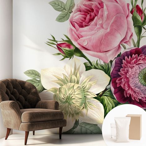 Papier peint intissé mural avec colle pour salon et chambre Décoration murale rapide - Colle incluse gratuite Bouquet de fleurs 250x250 cm (1/5)