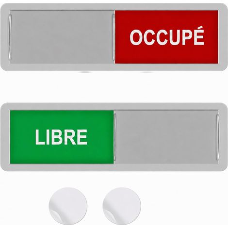 Panneaux de Porte LIBRE/OCCUPÉ 17,7 x 5,2 cm, Panneau Magnétique Coulissant Argent avec Adhésif Indicateur d’Occupation pour Bureau Salle de Réunion Toilettes WC Cabinet et École (1/5)