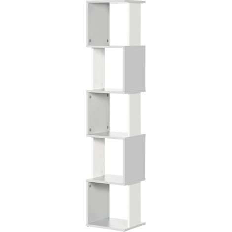 Bibliothèque en forme de S à 5 étagères pour salon ou bureau, 33 x 28 x 161 cm, blanc et gris (1/5)