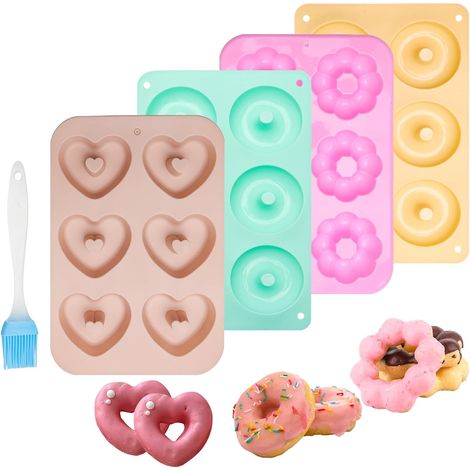 4 Pièces Moule Donuts Silicone – Donut Maker Antiadhésif avec Pinceau de Cuisine, Moules en Silicone Pâtisserie pour Biscuits, Bagels, Gâteaux, Muffins et Brioches (1/5)
