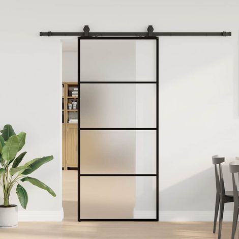 Schiebetür mit Beschlag Schwarz 90x205 cm ESG-Glas