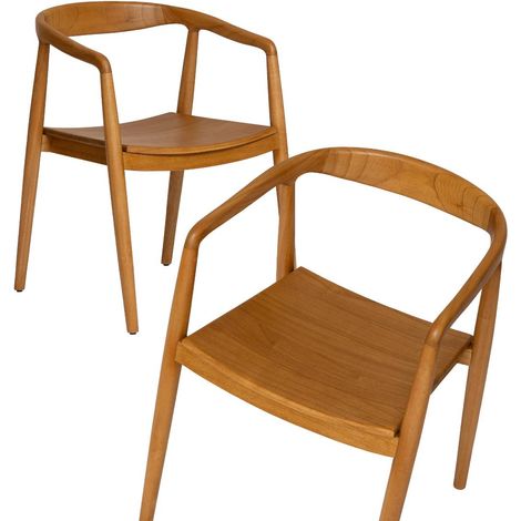Made In Meubles – Lot de 2 chaises en bois de teck – Design épuré – Dossier arrondi – Dimensions 75x54x56 cm – Confort intérieur/extérieur (1/5)