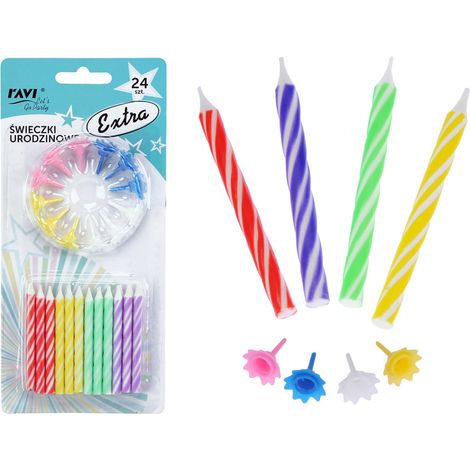 Candeline di compleanno extra colorate, 24 pezzi, 6 cm