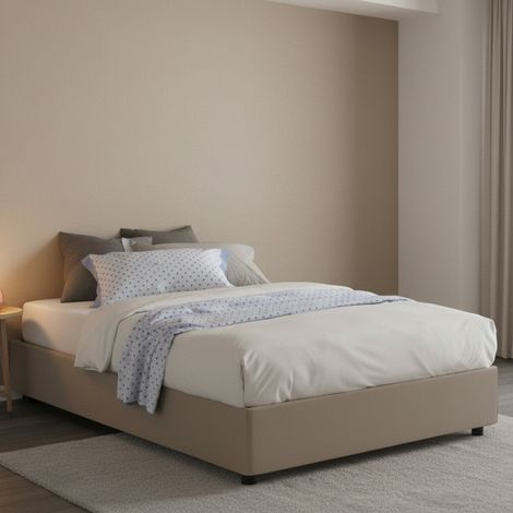 Talamo Italia Cama de plaza y media Greta, Cama contenedor con tapizado en ecopiel, 100% Made in Italy, Apertura lateral, con colchón Cm 120x190 incluido, Tórtola, con embalaje reforzado (1/3)