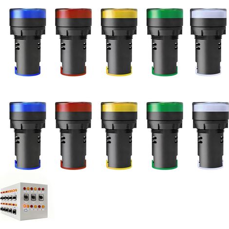 10Pcs Indicateurs Lumineux LED 22mm 220-380VAC Encastrés, Voyant LED Étanche, avec Connexion Facile – Couleurs Variées – pour l’Énergie Électrique et les Applications Industrielles (1/5)