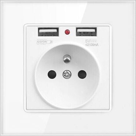 Lot de 2 Prise murale, double port USB, 16 A, protection court-circuit, norme européenne, intérieur résidentiel (1/4)