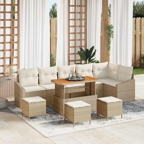 Gartensofa-set mit Kissen mit Speicher 10 pcs Beige Poly Rattan