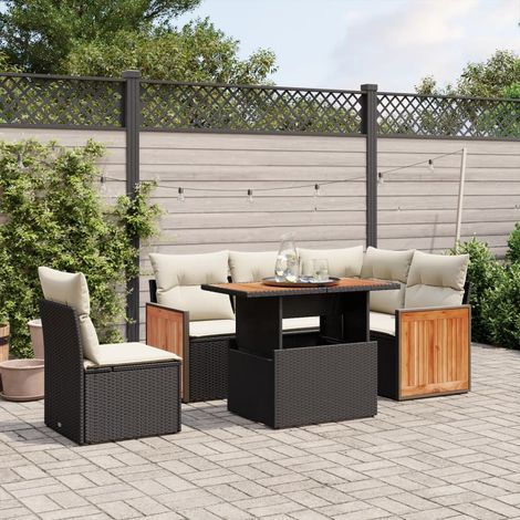 Set de sofás de jardín 6 piezas y cojines ratán sintético negro vidaXL (1/3)