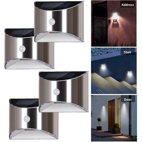 lampes solaires projecteur de lumière solaire avec capteur applique murale étanche IP44 adaptée à la terrasse du jardin 4 PCS (1/5)
