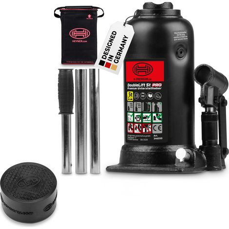 Autoheber Set 5t I hydraulischer Wagenheber mit Gummiauflage I 2-stufiger Unterstellheber für SUV Transporter I Bundle mit Anti-Rutsch Schutzpad I Hubhöhe 225–500 mm