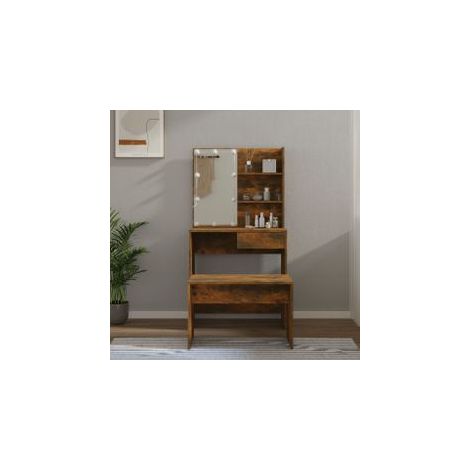 Ensemble de coiffeuse avec LED Chêne fumé Bois d'ingénierie (1/5)