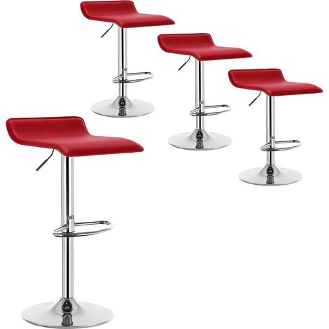 WOLTU Juego de 4 taburetes de bar de piel sintética, taburetes de bar giratorios, altura ajustable, color burdeos