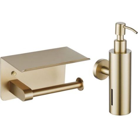 FugaFlow Eccelente Ensemble d'accessoires pour toilettes - distributeur de savon - porte-rouleau de papier toilette - avec plateau - laiton brossé (1/3)