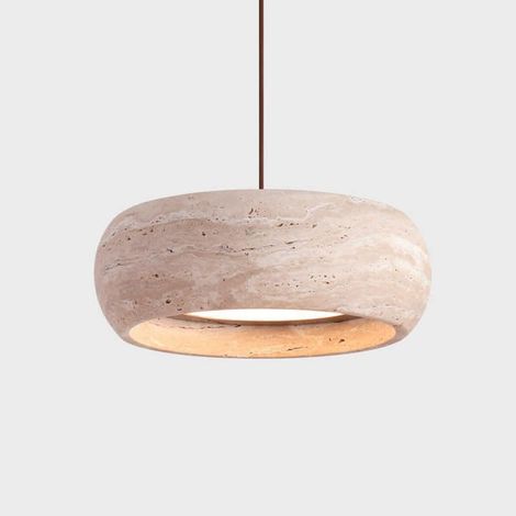 Lustre jaune travertin, luminaire bois massif pierre naturelle + noyer, 150CM lustre réglable pour bar chambre salon salle à manger (1/4)