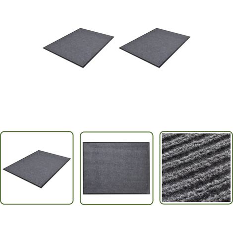 The Living Store Paillassons 2 pcs PVC Gris 90x60 cm - Tapis D'entrée - Paillasson Intérieur - Tapis Absorbant - Tapis Antidérapant - Matelas D'accueil (1/5)
