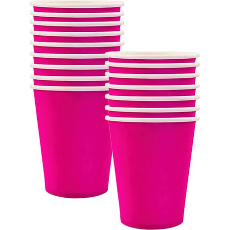 Lot de 32 gobelets en carton jetables de couleur unie pour anniversaire, mariage, pique-nique, barbecue, bar, restaurant et décorations de table Rose vif 255 ml (1/4)