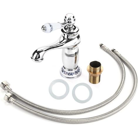 Full Handle Mixer Tap, Bathroom Water Faucet, Basin Bathroom Faucet with Floral Pattern, Brass Finish for Washing (Chrome) (1/5)