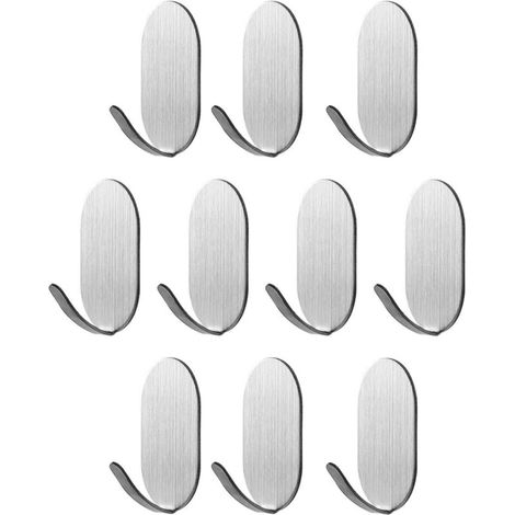 Set of 10 Self-Adhesive Stainless Steel Wall Hooks – No Drilling Required, Durable for Kitchen, Bathroom, Doors and Clothes (1/5)