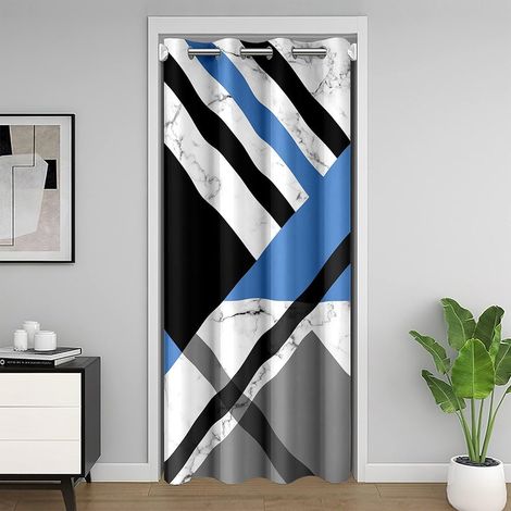 Adolescent Garçon Bleu Gris Géométrique Rideau de Porte pour Porte Privacy 86x203 Patch Bleu Ciel Gris Géométrique Triangle Stripe Rideau de Postal Abstrait Noir et Blanc Marbre Art Rideau Octalant - (1/5)