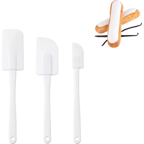 Set de 3 Spatules Rigides en Plastique – Spatules de Cuisine et Pâtisserie – Pour Racler, Mélanger, Étaler et Décoller les Préparations – 24 à 25 cm – Blanc (1/5)