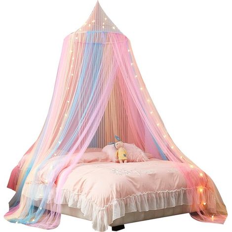 Moskitonetz Regenbogenfarbener Himmelbettvorhang Kuppelförmiges Moskitonetz-Bettzelt Mit Lichterkette 60 x 250 cm Verdunkelungsvorhang für Extra (1/5)